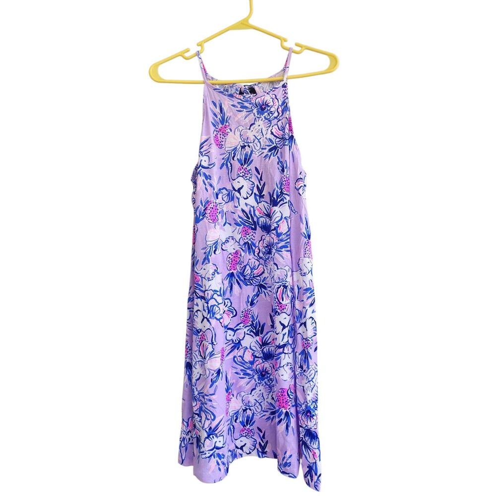 Lilly Pulitzer Dress Womens Small Purple Blue Floral Sleeveless Midi Tassel - Picture 2 of 8